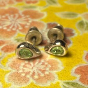 Silver and Green Teardrop Stud Earrings